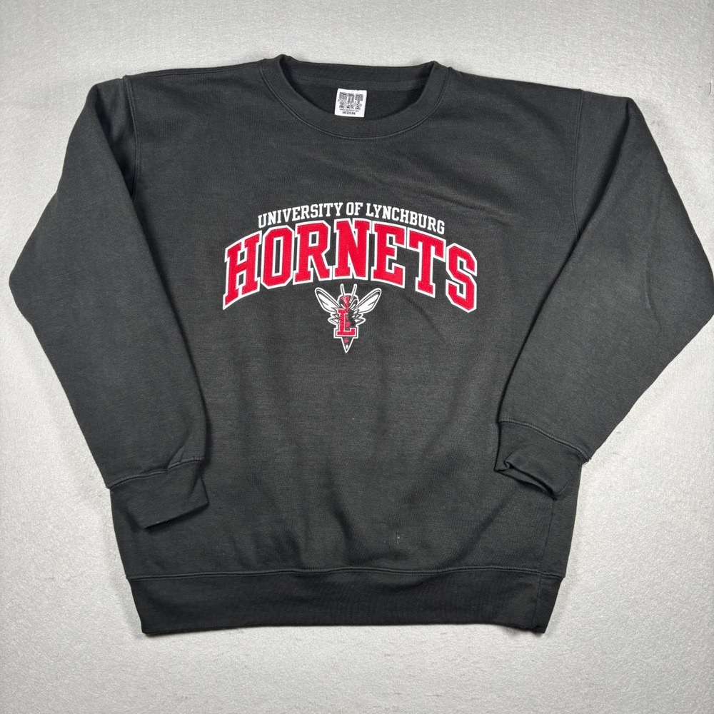 University of Lynchburg Hornets Crewneck Pullover Sweatshirt Black Red Medium